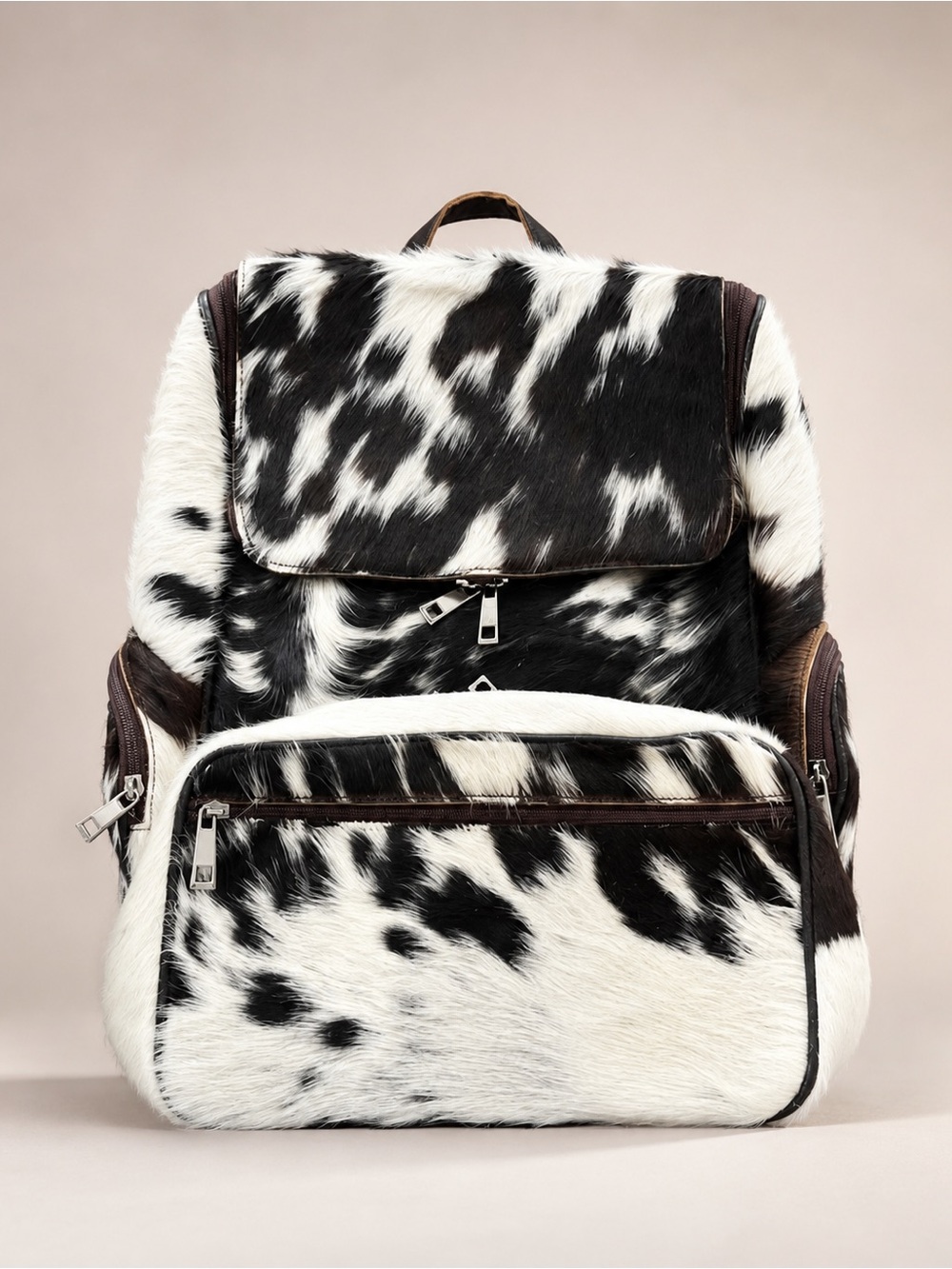 100% Cowhide leather Backpack and wallet Hair On (brown and White)